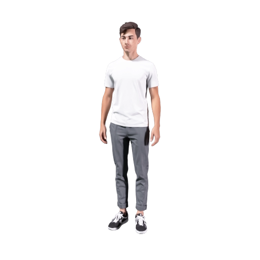 Full-body young male character, realistic human anatomy and proportions, short hair, neutral facial expression, plain fitted T-shirt, straight-leg pants, and sneakers. Clearly defined hands with five fingers, complete feet, symmetrical body, clean topology-friendly silhouette. Realistic 3D humanoid character, no accessories, no environment, no pedestal.