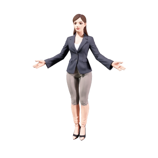A beautiful stylized adult female character, full-body 3D character, standing in a neutral A-pose, fully clothed in an elegant modern outfit. Complete body visible from head to toe, both arms and both hands fully modeled with five fingers on each hand, both legs and both feet fully modeled with five toes on each foot. Symmetrical anatomy, natural body proportions, detailed face, expressive eyes, well-defined hair, clean clothing details, polished 3D game character style, high-quality sculpting,