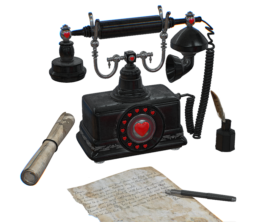 Valentine : Vintage Telephone and Love Letter