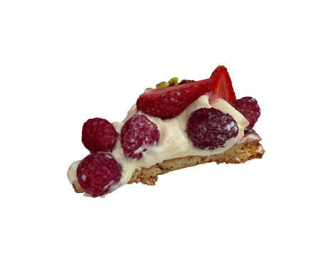 Slice of strawberry and raspberry pie by alban