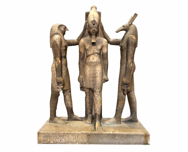 Statue of Ramses III with Horus and Seth