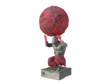 Atlas holding burning Earth