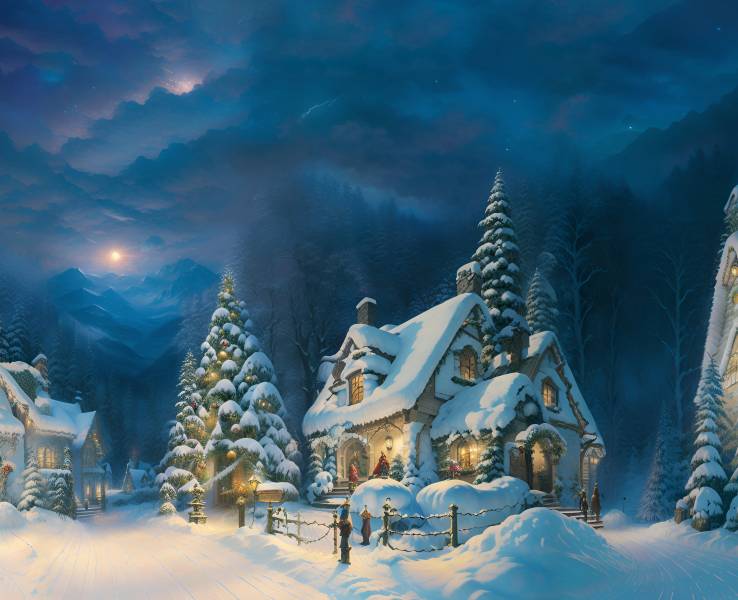 Vintage Snowscape Cottage